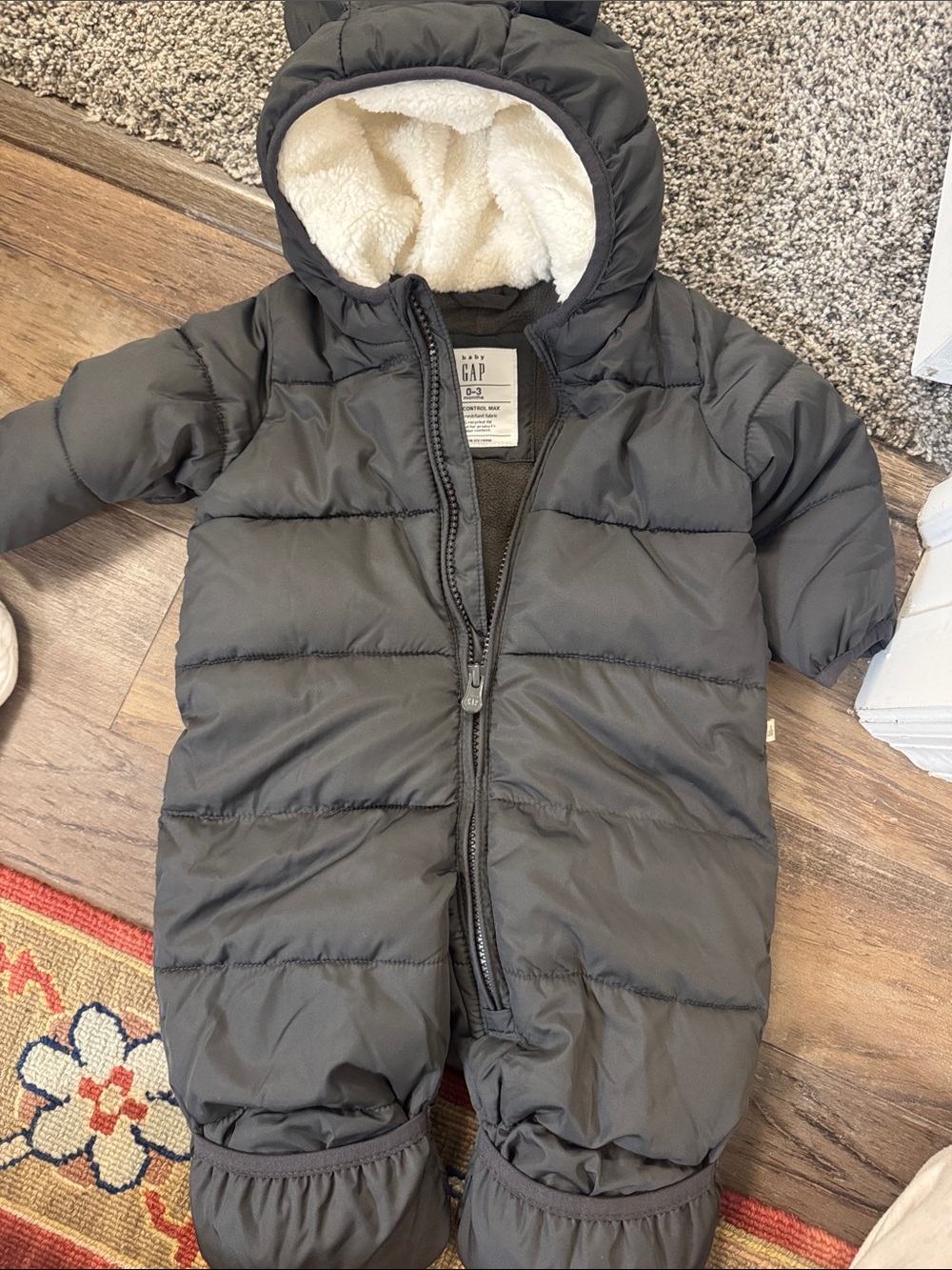GAP Charcoal Grey Sherpa-Lined Baby Puffer Bunting